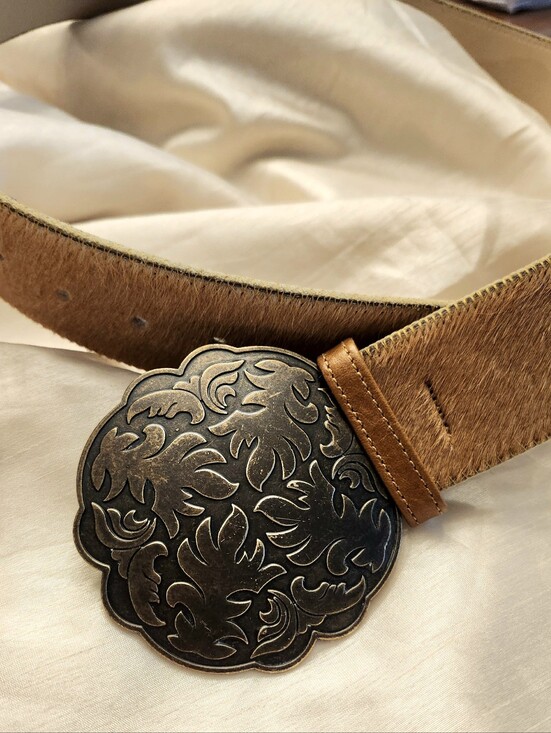 Vintage Elite Fresno, CA Accessories - Vintage Elite USA  Stunning New Cowgirl Calf Hair W/ Brass Buckle Belt, L, $75